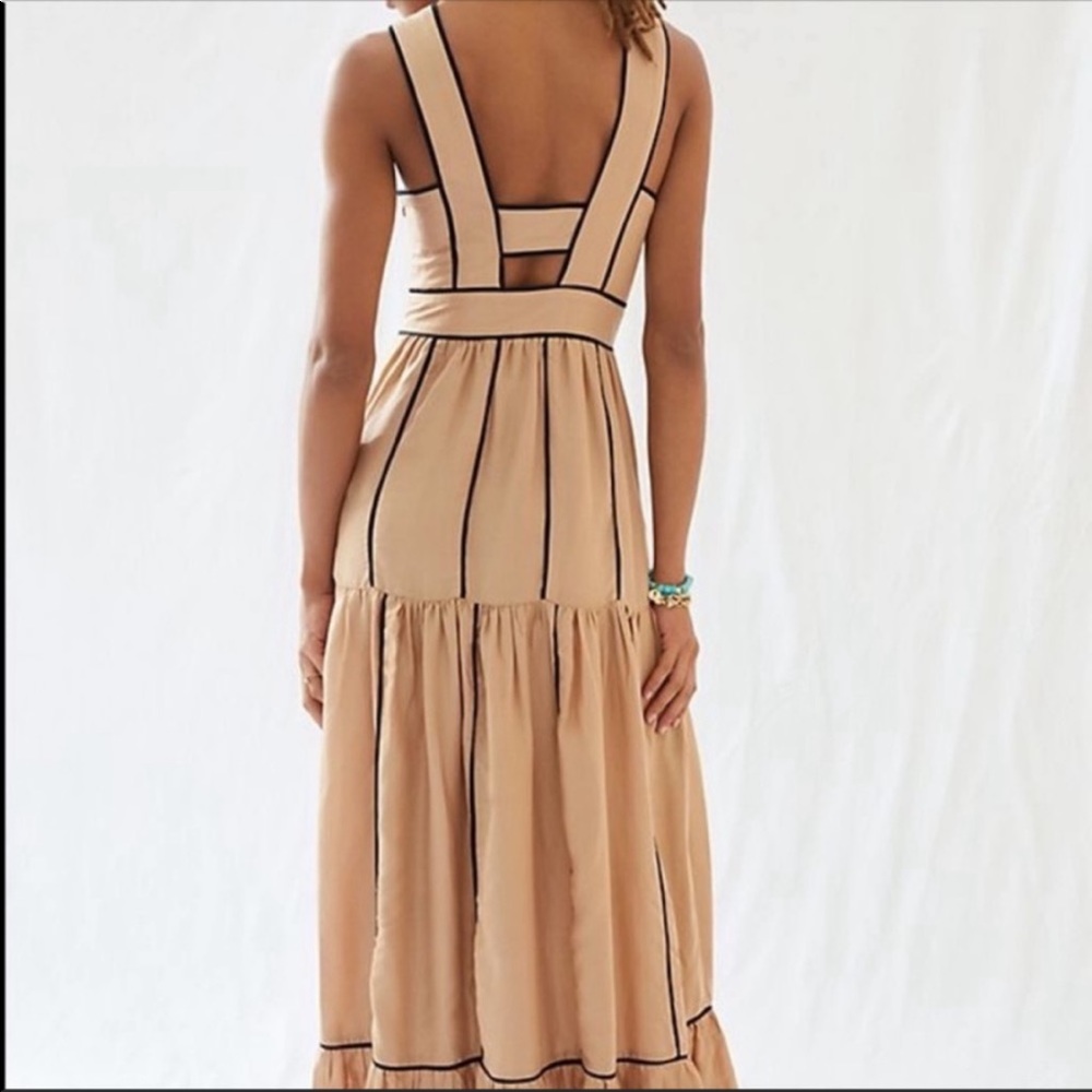 Anthropologie Square Neck Beige Maxi Dress